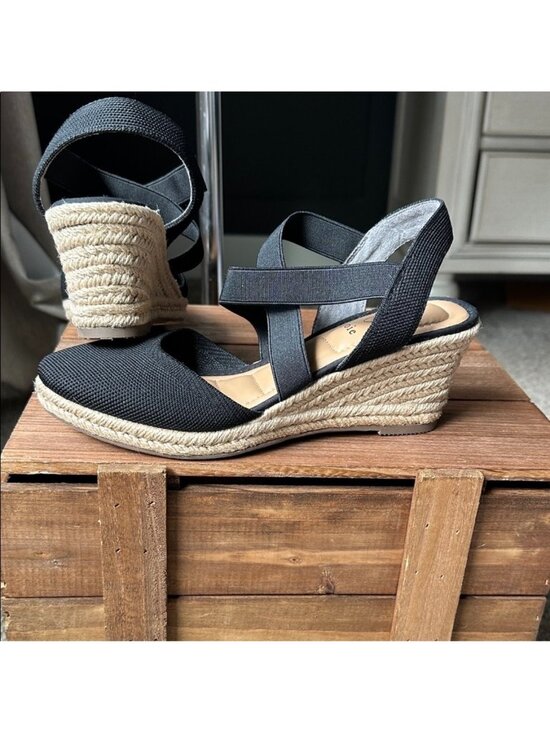 Joie Shoes - NWOB Joie Black Sydney Stretch Espadrille Wedge Sandals Shoes Jute Raffia
